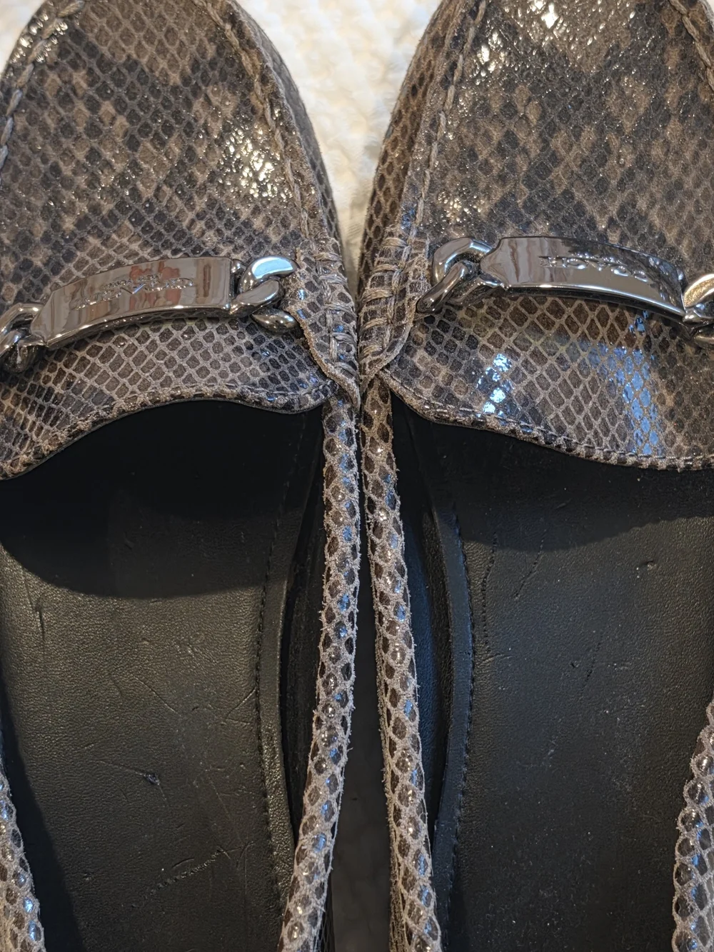 Coach Taupe Snake-Embossed Loafers with Metal Bit